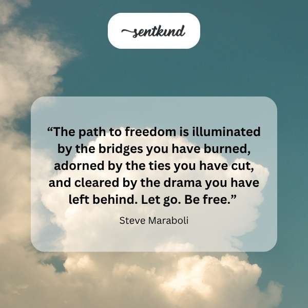 A silhouette of a person breaking free from chains, reaching towards a bright sky.