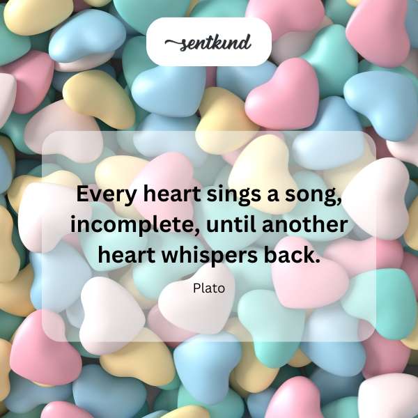 Two intertwined hearts emit musical notes, symbolizing connection and completion.