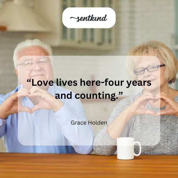 A couple smiles warmly, celebrating their fourth anniversary.