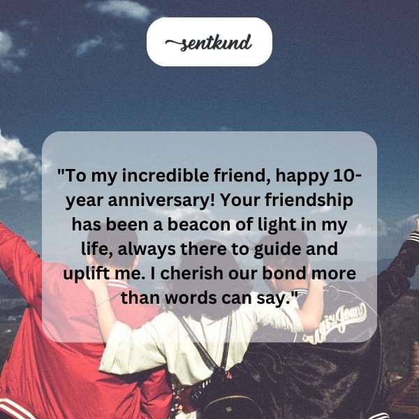 Two friends laugh together while looking at old photos, celebrating their ten-year friendship.
