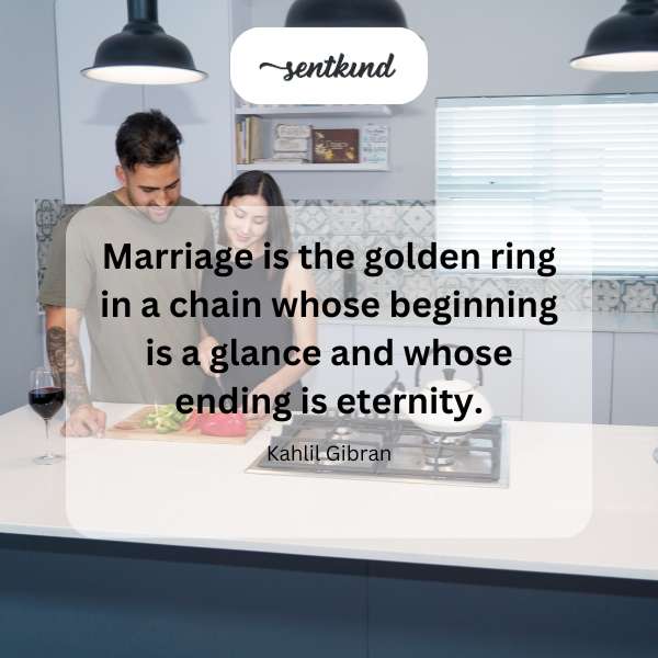 Golden rings interlinked symbolize everlasting marriage.