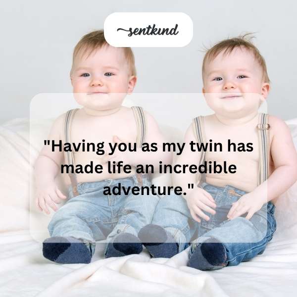 Two identical twins smiling and holding hands, symbolizing a lifelong journey.
