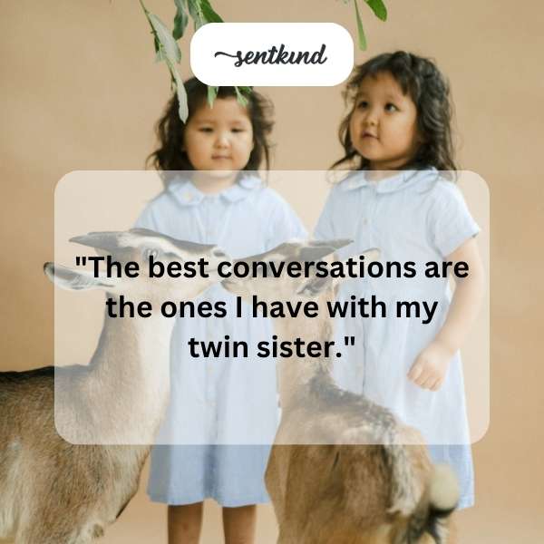 Two identical women are engaged in a deep and meaningful conversation, their faces reflecting shared understanding and affection.