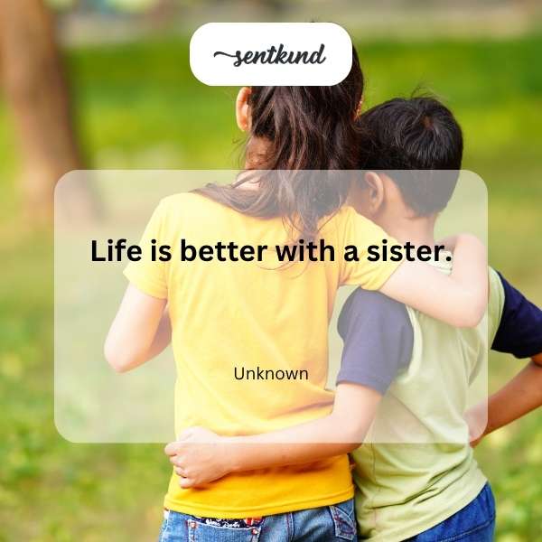A heartwarming photograph shows two young sisters sharing a joyful embrace outdoors, embodying the sentiment that life is truly better with a sister.