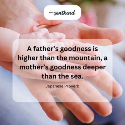 A visual interpretation shows a father standing on a mountain peak and a mother by the vast ocean, symbolizing immense parental love.