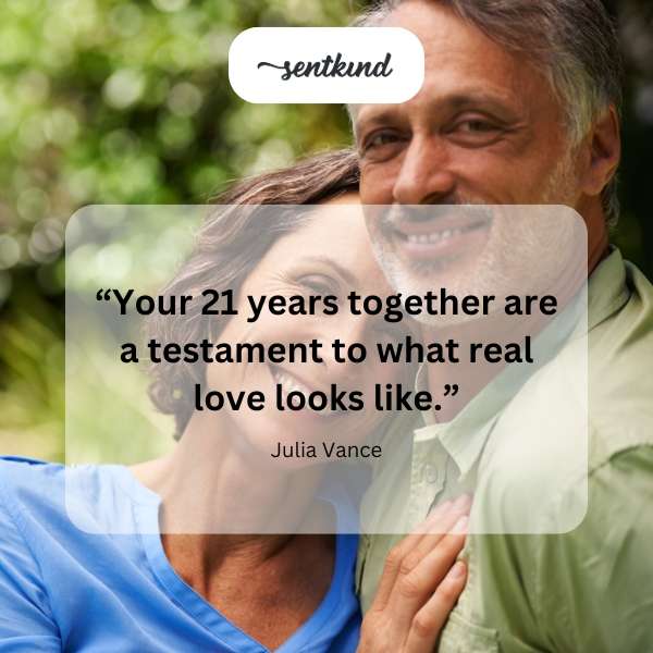 A happy couple is celebrating their 21st anniversary.