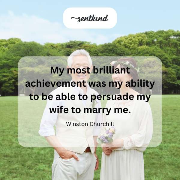 A smiling couple stands together at their wedding.