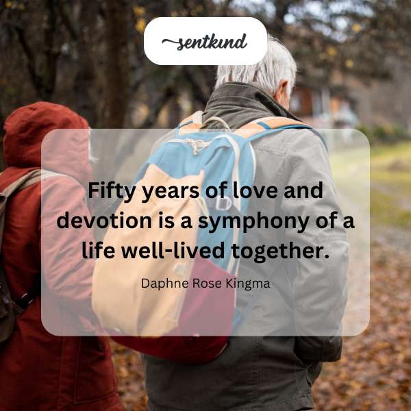 Golden anniversary celebration with intertwined rings symbolizing enduring love.