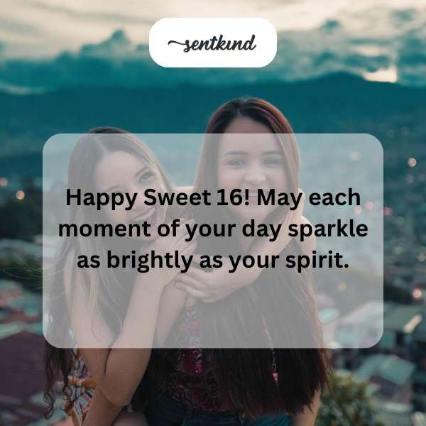 Celebratory greetings for a joyous 16th birthday filled with light and happiness.