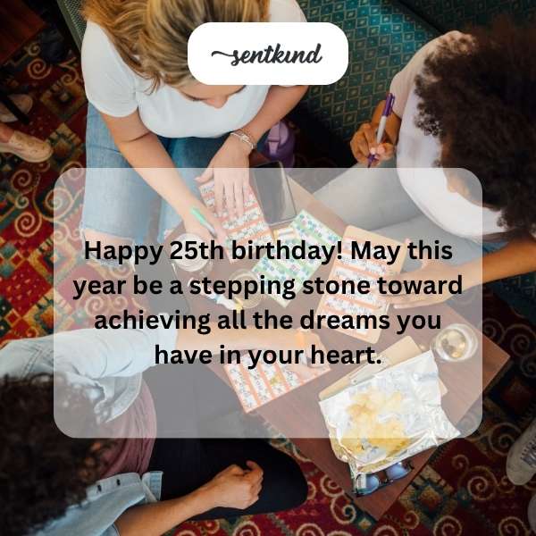 Celebrating a milestone 25th birthday with heartfelt wishes.
