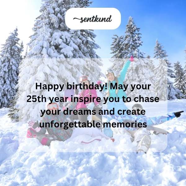 Celebrating the milestone of turning 25 with heartfelt wishes for a year filled with dreams and adventures.