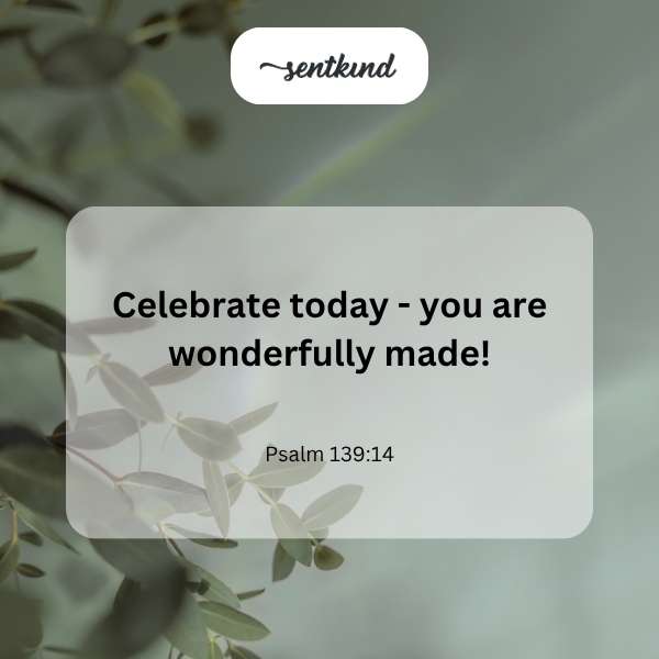 A birthday card with a floral design and the message 'God bless you abundantly on your birthday' next to a Bible verse reference.