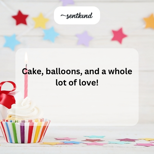 Celebration photo with cake and balloons.