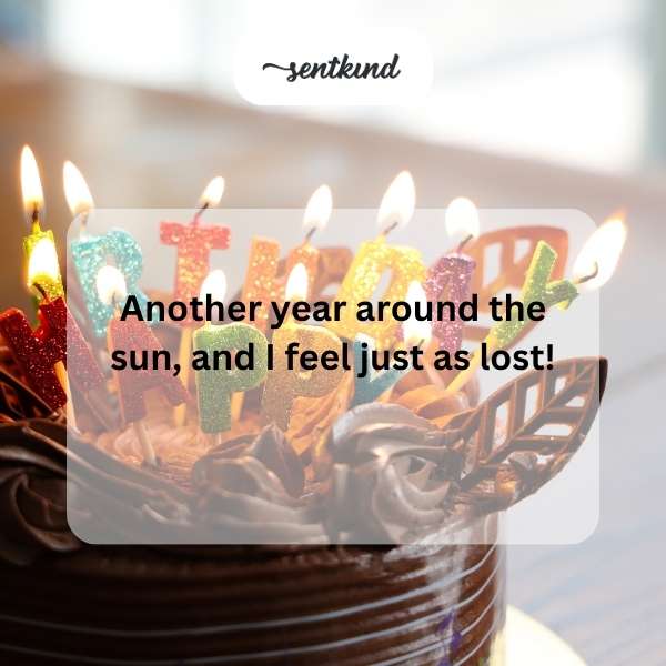 A birthday cake with lit candles.