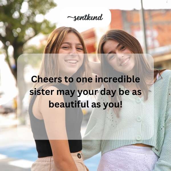 Celebratory message for a sister's birthday photo.