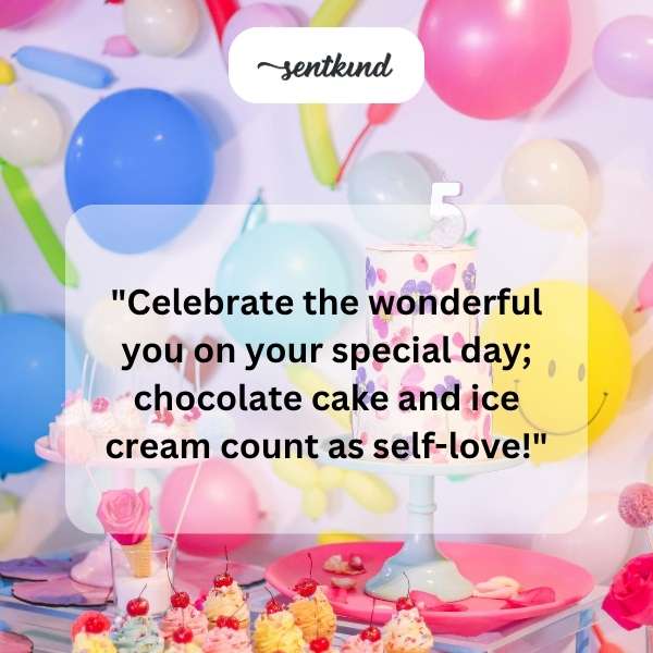 A decorated birthday cake with candles symbolizes celebration.
