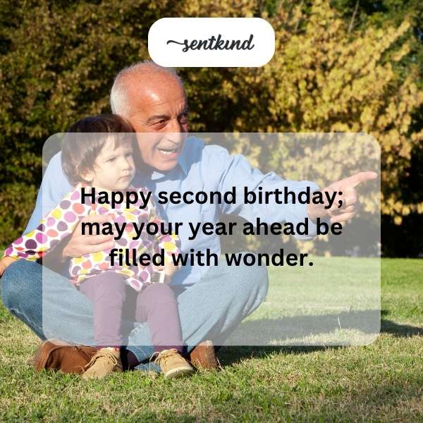 Celebrating the joy of turning two with heartfelt wishes.