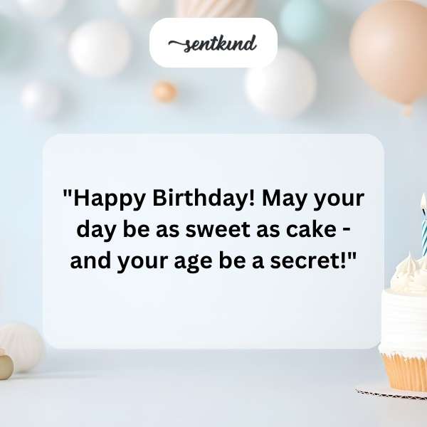 A decorated birthday cake with candles symbolizes aging.