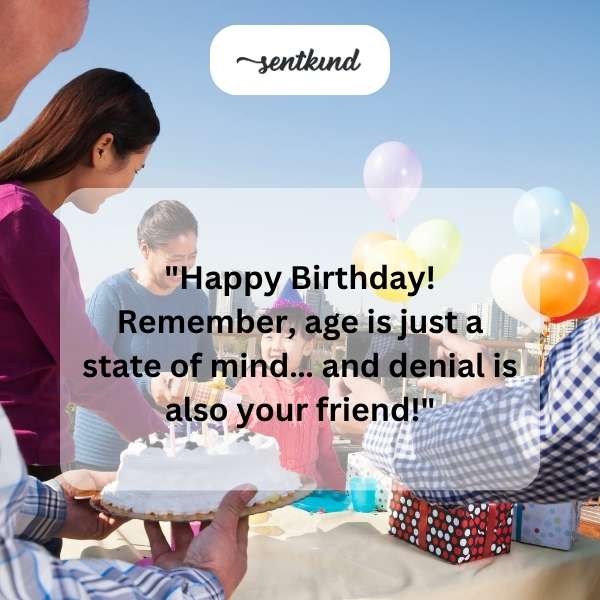 A frosted cake with candles symbolizes celebrating regardless of age.