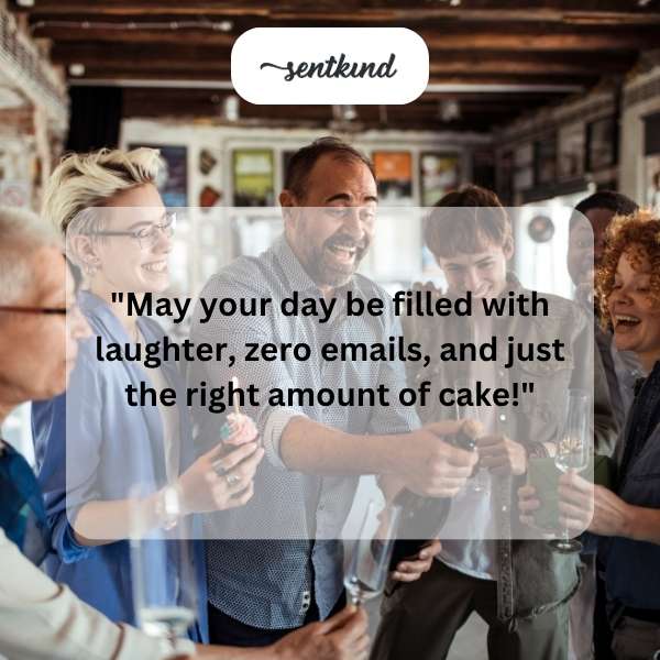 A slice of cake is surrounded by confetti with scattered emails crossed out.