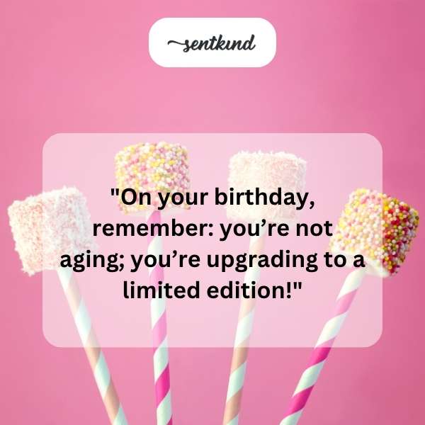 A celebratory birthday cake with lit candles symbolizes ageless joy.