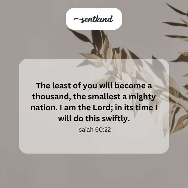 Text depicts Isaiah 60:22 with rising sun imagery.