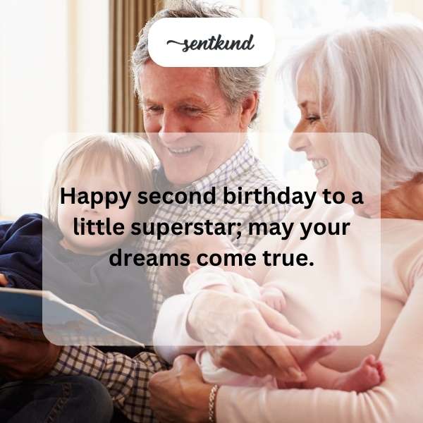 Joyful wishes for a two-year-old's special day.