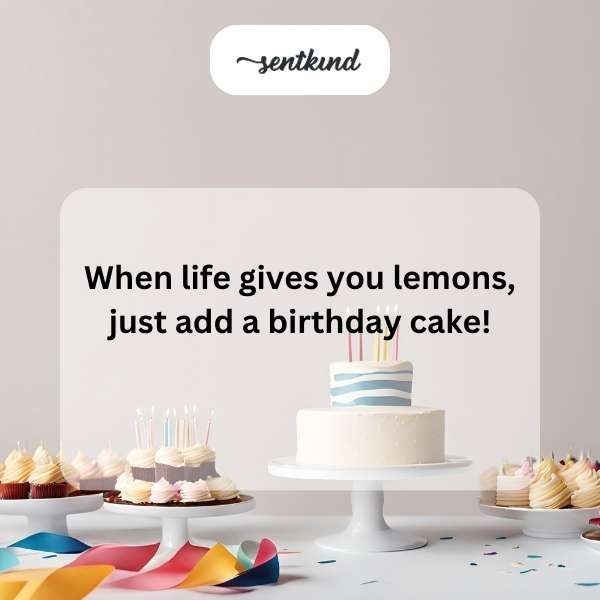 A birthday cake with lit candles sits on a table, suggesting someone's age.