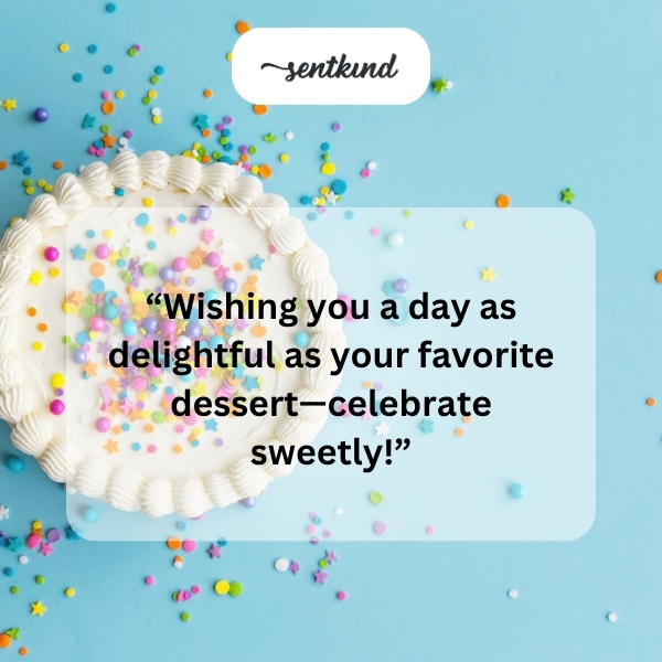 A birthday card with a sun and sweets illustration.