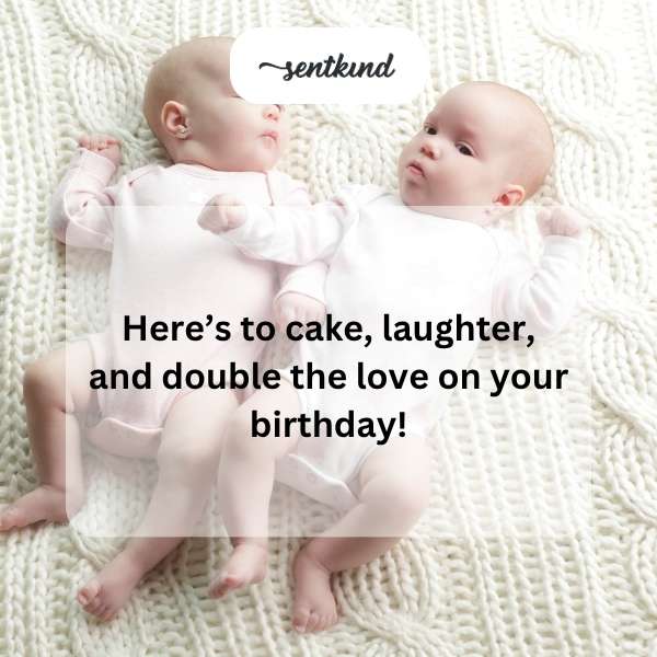 Celebrating twins with joy, cake, and laughter on their special day.
