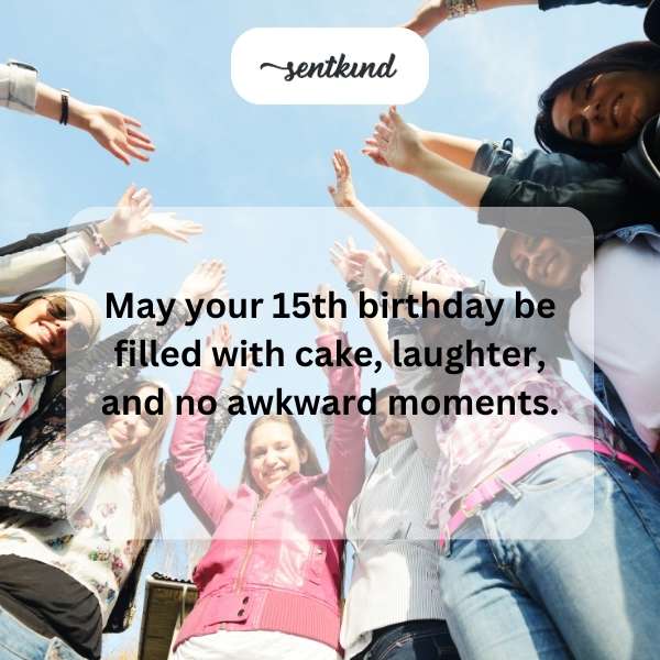 Celebrating a joyful 15th birthday with delicious cake and laughter.