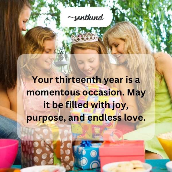 Celebrating the milestone of turning thirteen with heartfelt wishes.